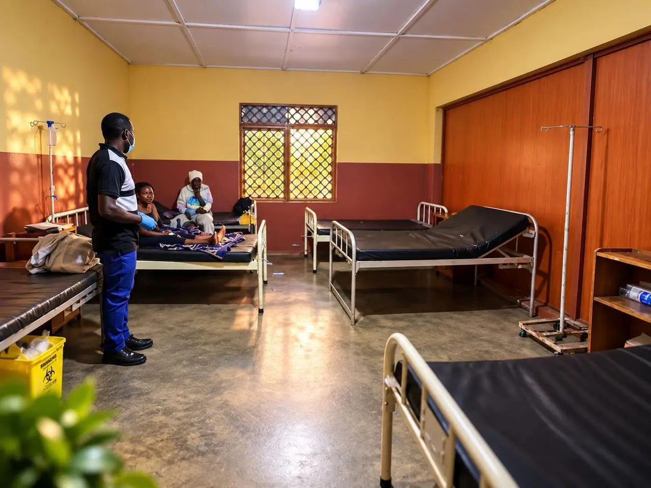 A health worker with a patient and her attendant on the ward